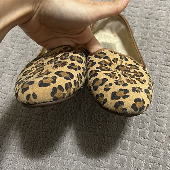 UGG Alloway Leopard Print Sherpa Lined Smoking Loafers Suede Flat Shoe - Picture 3 of 8